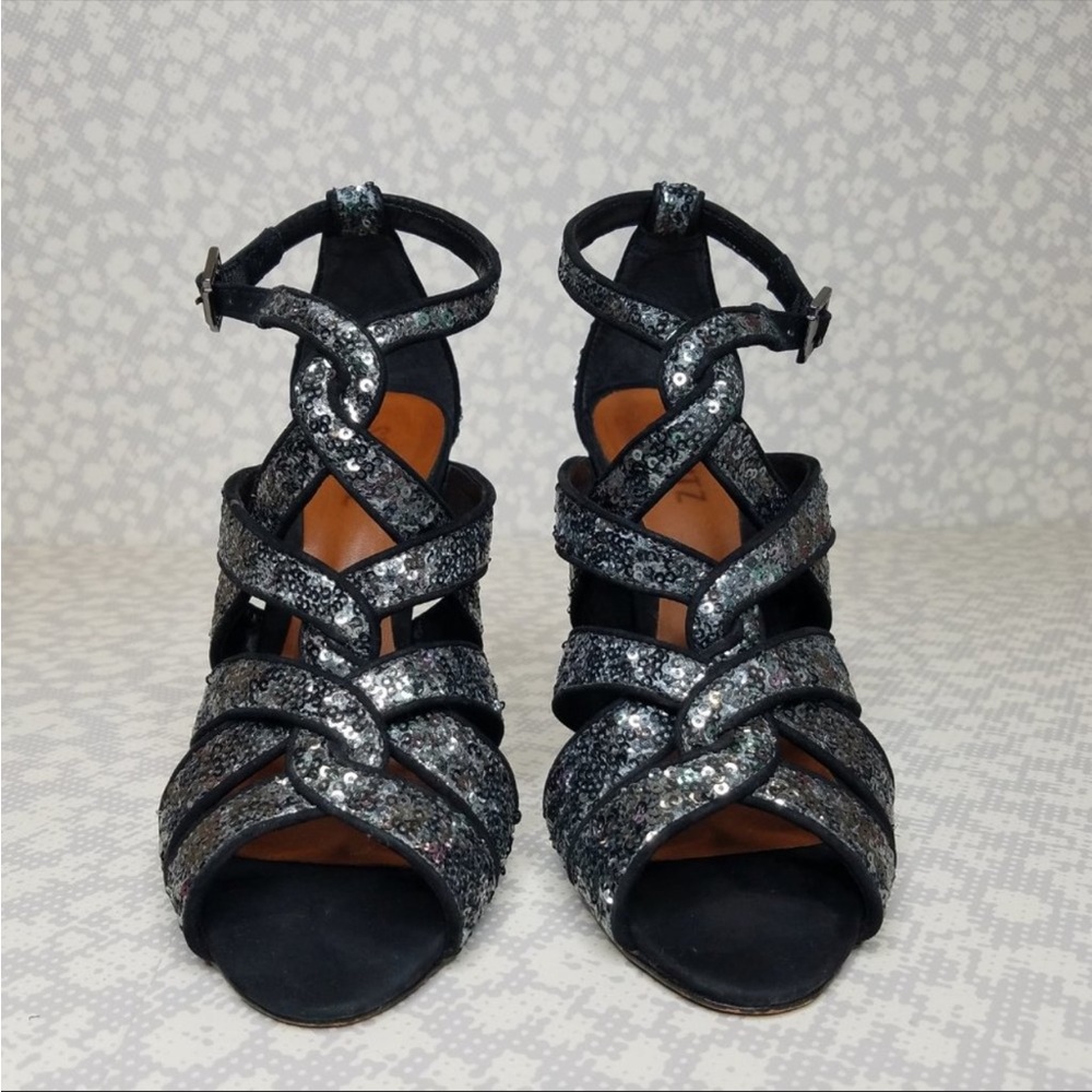 SCHUTZ Silver Sequin Heels 7
